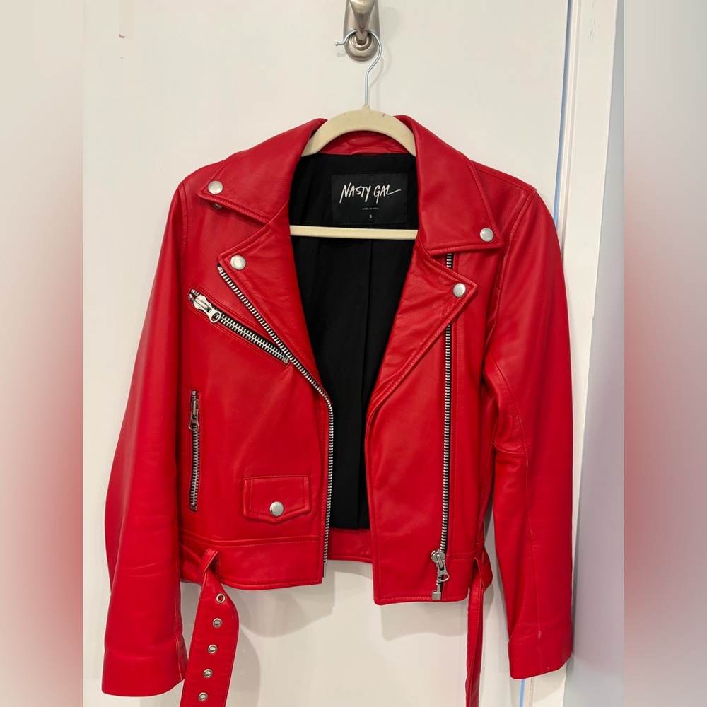 Nasty Gal Vibrant Red Leather Biker Jacket